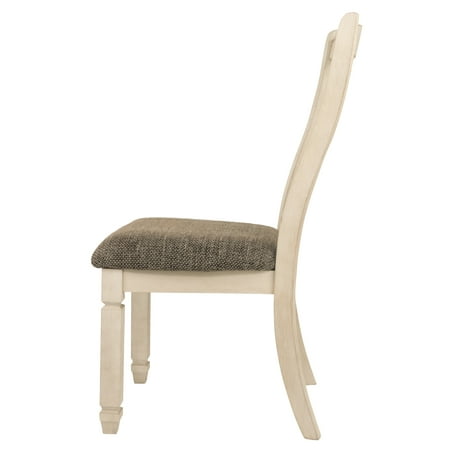 Set of 2 Bolanburg Dining Upholstered Side Chair Antique White - Signature Design by Ashley: Rake-Back, Textured Oak Finish