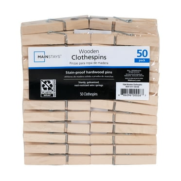 Mainstays Wooden Moisture Resistant Dry Laundry Clothespins, 50 Count, Natural Color Clothes Pins