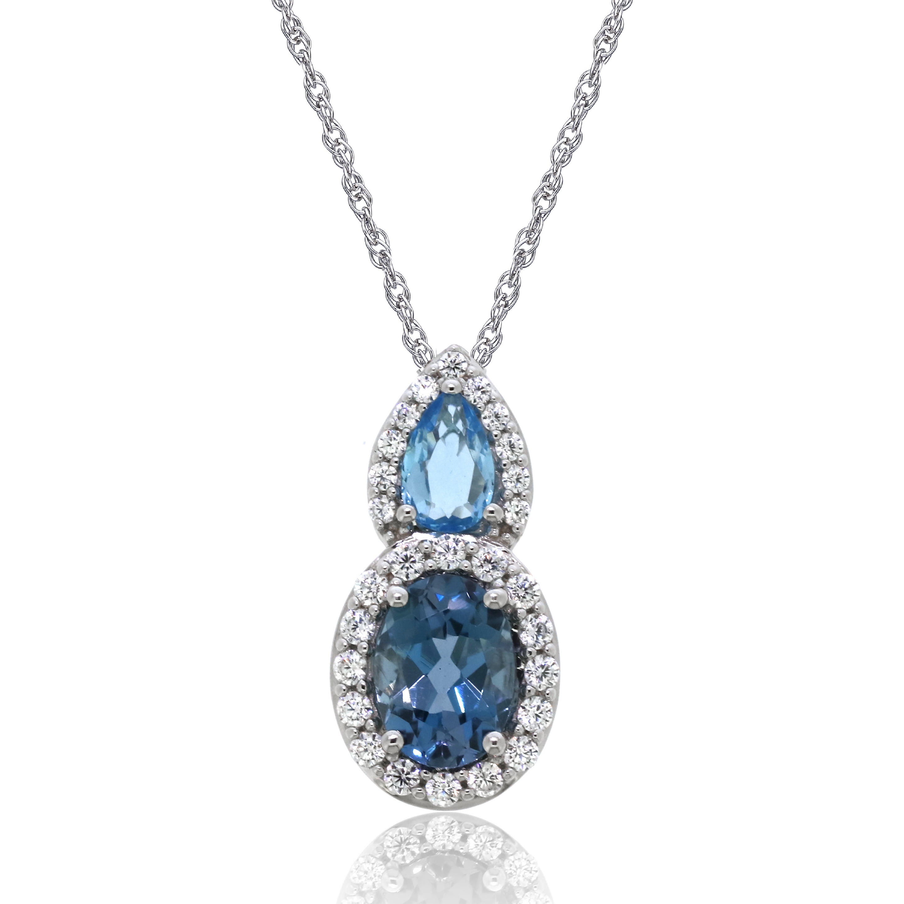 Brilliance Fine Jewelry 925 Sterling Silver Genuine London and Swiss Blue Topaz, with White Cubic Zirconia CZ accent Pendant, 18" Chain
