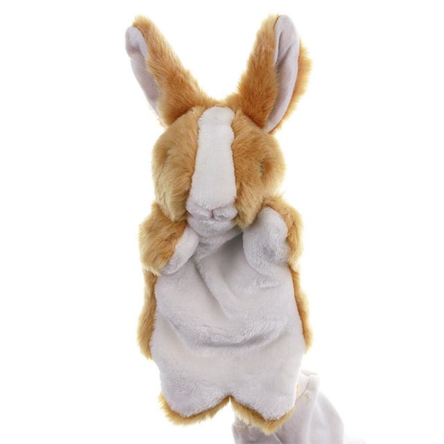 MOVTOTOP Jouet Lapin en Peluche Marionnette à Main Accessoire de Jeu de Rôle pour Parent Enfant Marron