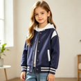 thumbnail image 6 of Varsity Jackets White Contrast Shoulder Striped Rib Cuff Baseball Coat Dual Side Pockets School Trip Family Holiday Portrait Toddler Outerwear, 6 of 6