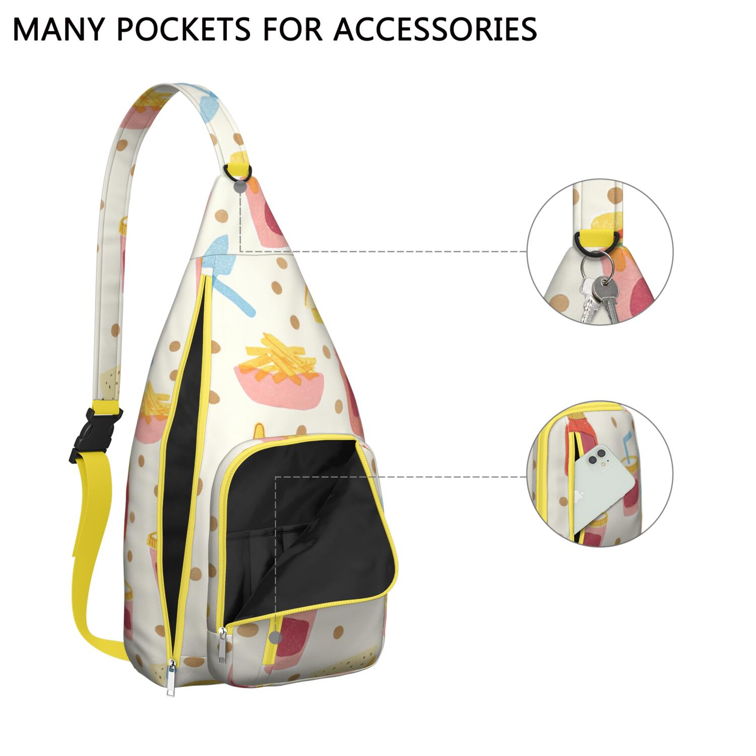 French Frie Sling Backpack Lightweight Hiking Sling Pack for Women Men Unisex