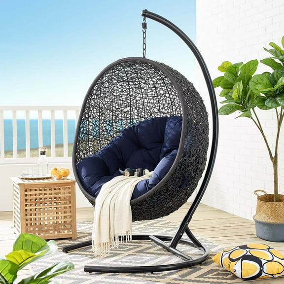 Modway Encase Sunbrella® Swing Outdoor Patio Lounge Chair in Black Navy