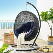 Modway Encase Sunbrella Swing Outdoor Patio Lounge Chair in Black Navy