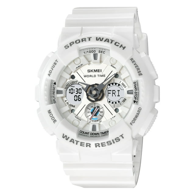 SKMEI 2118 Men's Sport Watch with Analog-Digital Display, 50M Waterproof, Backlight, World Time, Stopwatch, Alarm, Countdown Timer, Date/Week Display, and DST Functionality.