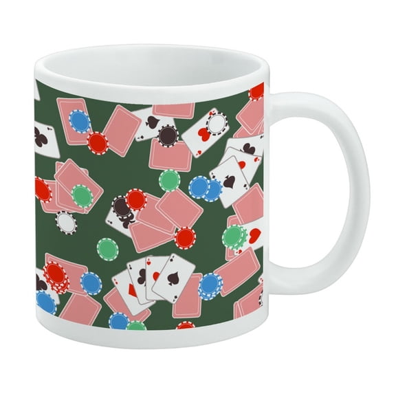 Poker Chips and Ace Cards Pattern White Mug