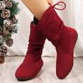 thumbnail image 3 of Mid Calf Winter Snow Boots for Women Slouchy Plush Lined Warm Suede Lace up No Heel Short Booties, 3 of 7