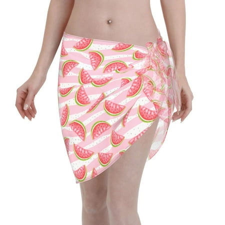 Coaee Sweet Watermelon Women s Short Sarongs Beach Wrap Sheer Bikini Wraps Chiffon Cover Ups for Beach  Swimming  Holiday