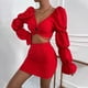 thumbnail image 5 of Conjuntos de blusa de manga larga y minivestido con cuello en V para mujer a la moda de 2 piezas Wmkox8yi  bvn772, 5 of 9