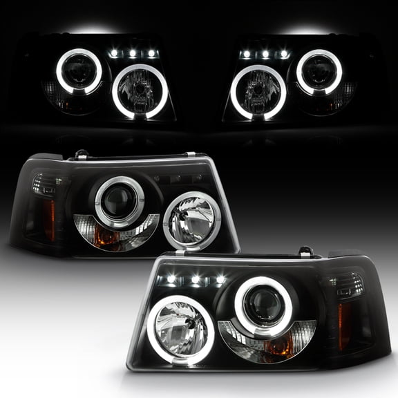 Black Smoke 2001-2011 Ford Ranger LED Halo Projector Headlights w/ Corner Lights