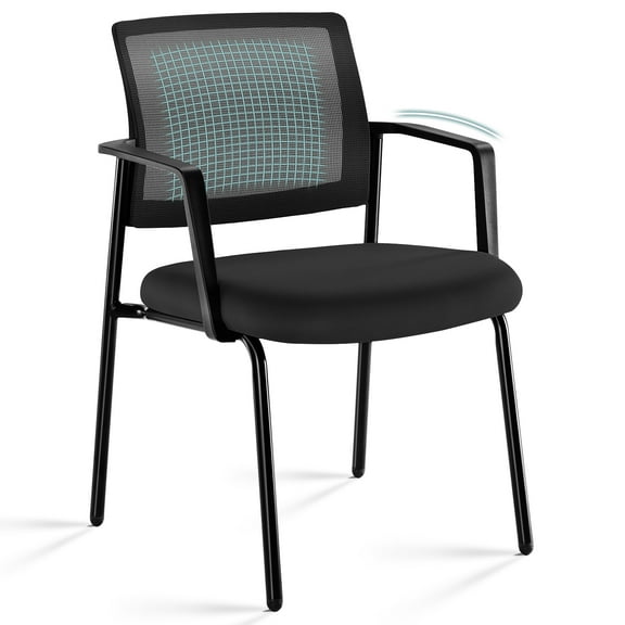 JONPONY Mesh Back Stacking Chairs with Armrests, Ergonomic Upholstered Fabric and Sturdy Metal Frame, Ideal for Office, Reception, Black, 1 pack