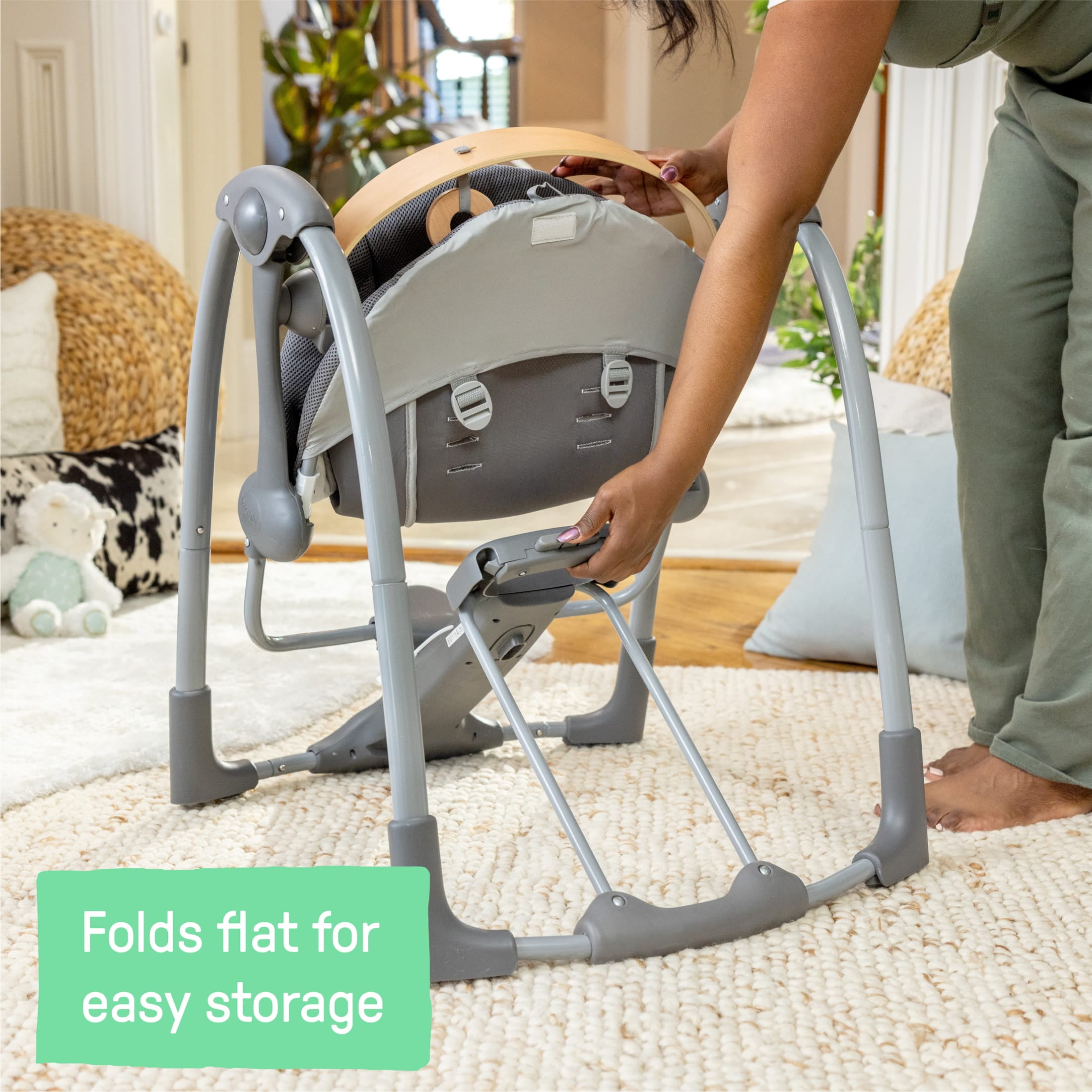Ingenuity Every Season Swing and Go Portable Swing, Grey, Infants Ages 0-9 Months, Wesley
