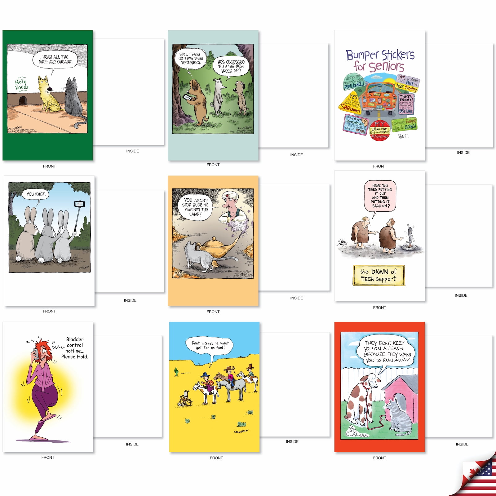 NobleWorks 36 Assorted Box Set Funny Blank Greeting Cards w/5 x 7 Inch Envelopes (36 Designs, 1 Each) Blank All Occasions Cartoon Party AC9374OCB-B1x36