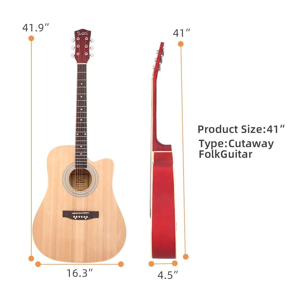 HarmonyStrings Ashthorpe 41-inch Beginner Cutaway Acoustic Guitar Package (Natural), Full Size Basic Starter Kit w/Gig Bag, Strings, Strap, Tuner, Picks