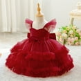 thumbnail image 6 of Vividxx Toddler Girls Dresses Party Dress With Bow Tiered Skirt Flutter Sleeves Formal Occasion Performance Tutu Gown 6-9 Months, 6 of 9