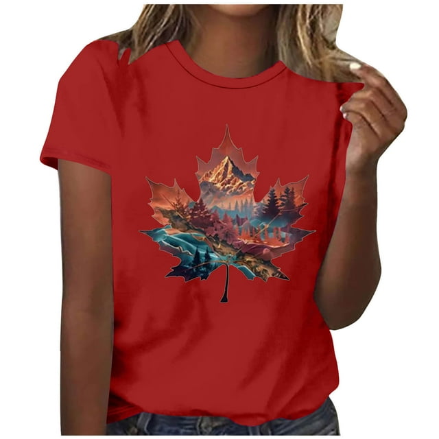 Tops de Manga Corta de Verano para las Mujeres Imprimir Blusa de Cuello Redondo, Moda Ligera de Poliéster Spandex