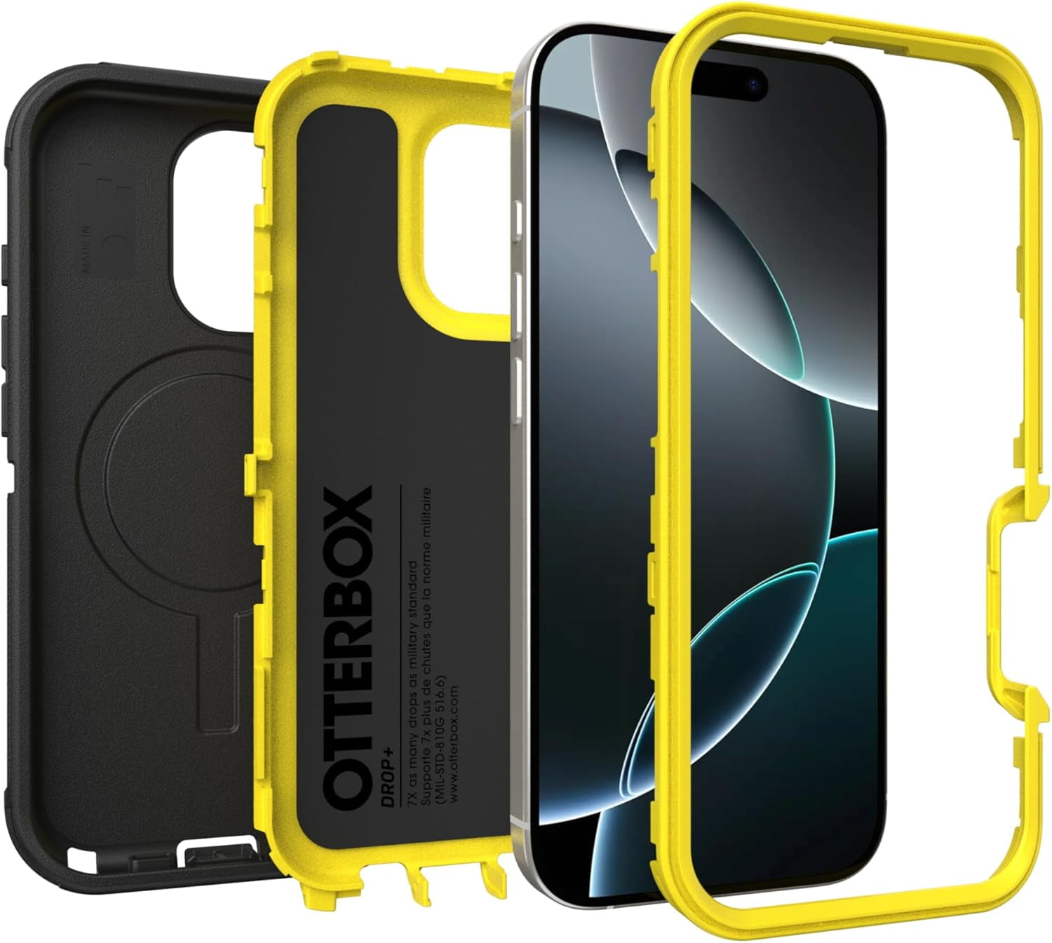 OtterBox iPhone 16 Pro (Only)- Defender Series MagSafe Case - Night Rever (Yellow & Black) - Case Only - Built-in Magnets - Screenless - Rugged & Durable - with Port Protection - Non-Retail Packaging