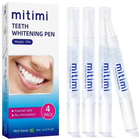 Mitimi 4 Piece Teeth Whitening Gel Pens, Painless, No Sensitivity, Travel-Friendly, Mint Flavor