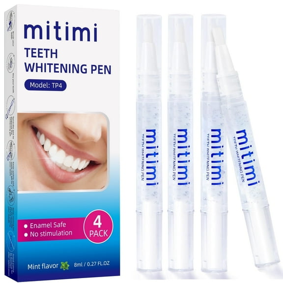 Mitimi 4 Piece Teeth Whitening Gel Pens, Painless, No Sensitivity, Travel-Friendly, Mint Flavor