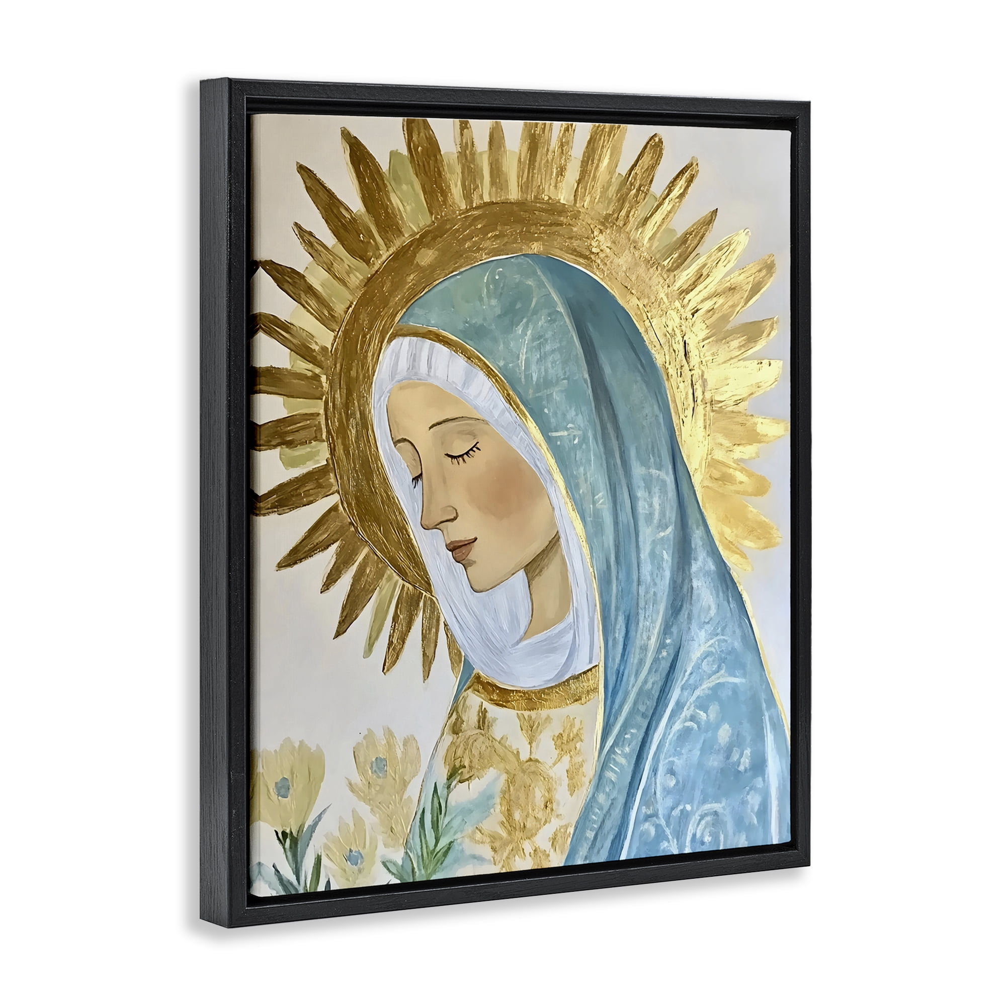 Holy Mary In Gold Black Framed Floater Canvas Wall Art, design by Franklyn Gregory