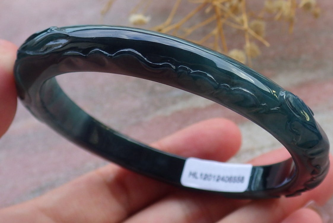 Icy Green Natural A JADE Jadeite Bird Leaf Flower Bangle Bracelet 58 mm 684011 TN