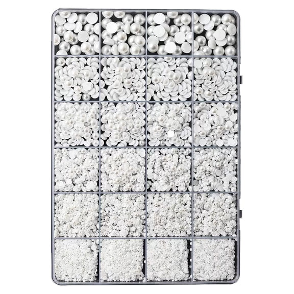 Flat Back Pearl Handmade Kit, White Half Pearl Gemstones 2-10mm for DIY Crafts, 24 Grid Jewelry Glue Set for Shoes, Graduation Cap, Phone Case Decoration