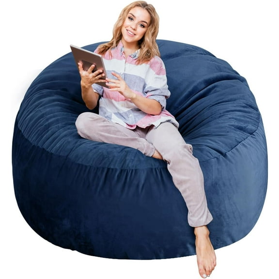 3 Ft Large Bean Bag Chairs for Adults/Teens with Memory Foam Filling, Soft Comfy Bean Bag Sofa with Filler Included, Comfy Dutch Velvet Fabric Beanbags,3 Foot, Navy