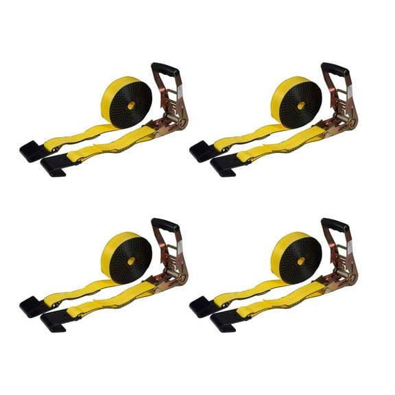 4 Pack Ratchet Tie-Down Straps with Flat Hooks, 2" x 20' Ratchet Straps Yellow | 10,000 Lbs Breaking Strength | Tie Down Ratchet Straps for Flatbed, Truck, Trailers Pickup