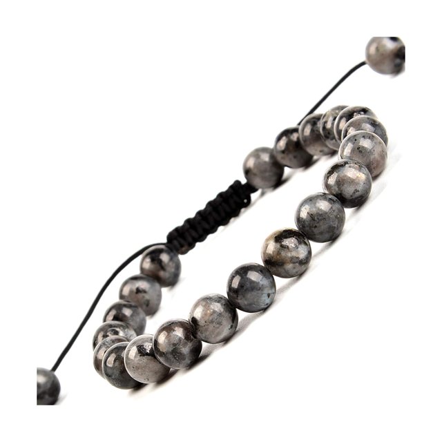 Natural Healing Power Gemstone Crystal Beads Unisex Adjustable Macrame Bracelets 8mm,Larvikite Labradorite
