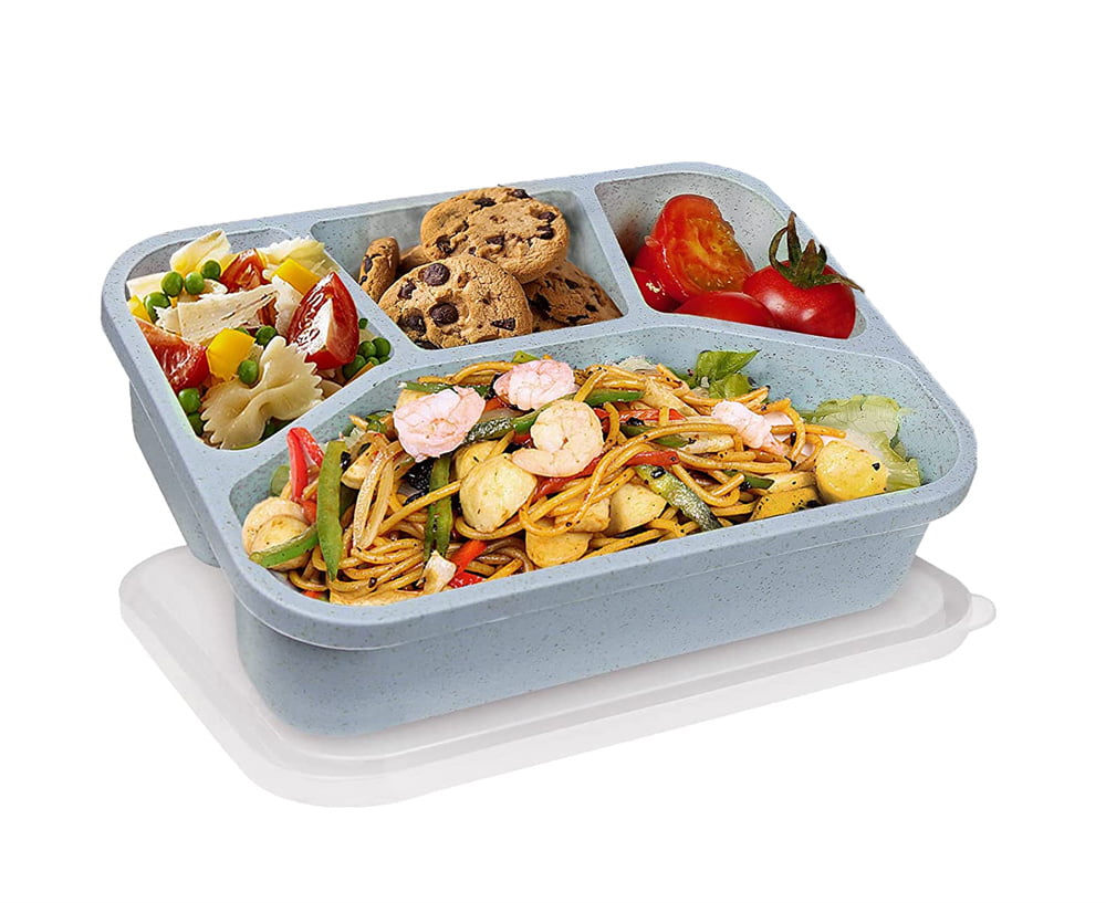 4 Compartment Twist Lock, Stackable, Leak-Proof, Food Storage, Snack Jars &  Portion Control Lunch Box by BariatricPal Color: Steel Blue 