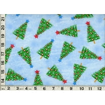 Holiday Prints Christmas Trees with Blue or Red Stars on Top - Fabric by the Yard
