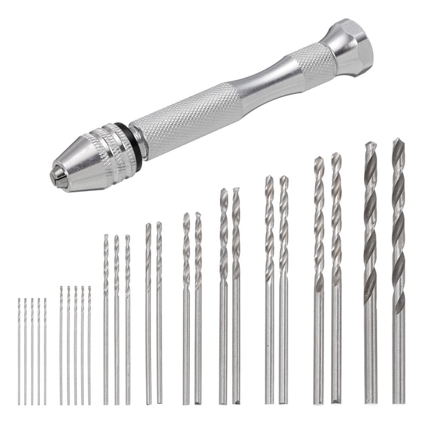26uds Banco Tornillo Manual TaladroJuego, 0.5mm-3.0mm Micro Mini Helicoidales Brocas Juego 25uds, para Metal Madera Plástico PCB Modelo Bricolaje Fabricación