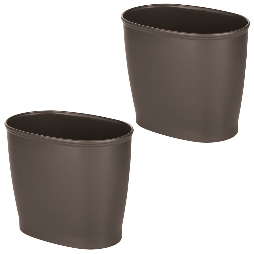 2 Pack mDesign Small Plastic Oval Trash Can Wastebasket Garbage Bin Gray 