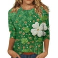 thumbnail image 2 of Plus Size T Shirts for Women St Patricks Day 3/4 Sleeve Irish Clover Print Tops Dressy Casual Round Neck Loose Bouse Tunic Blouses St Patricks Day Party Tops 2026, 2 of 5