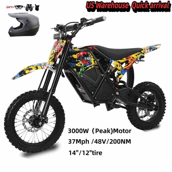 3000W(Peak)37MPH Electric Dirt Bike for Teens Adults,14"/12" Fat Tire Off-Road EBike with 48V23AH Removable Battery,Hydraulic Brakes,Steel Frame Mountain Trail for Age 13+UL2849