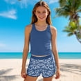 thumbnail image 2 of Xudanell Girls Tankini Swimsuits with Shorts 2 Piece Criss Cross Bathing Suits Top with Pockets Bottom Swimwear (13-14 Years,Blue), 2 of 5