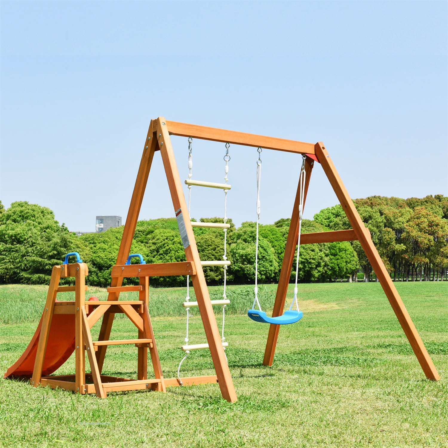 Wooden Swing Set with Slide, Outdoor Climb Swing for Kids Wooden Swing Set with Slide, Outdoor Climb Swing for Kids
