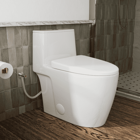 Elongated One Piece Toilet For Bathroom Gloss White Comfortable 17.3 in. ADA Seat Height, Dual Flush 1.0/1.28 GPF, Soft-Close Seat