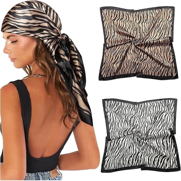 RYZNBY 35” Large Satin Square Head Scarf - 2Pcs Silk Like Floral Head Scarves Square Satin Hair Scarf Bandanas for Women