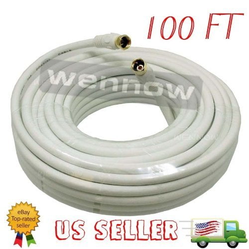 100ft RG6 F-Type Coaxial 75Ohm White Cable for Antennas Cable and Satellite TV