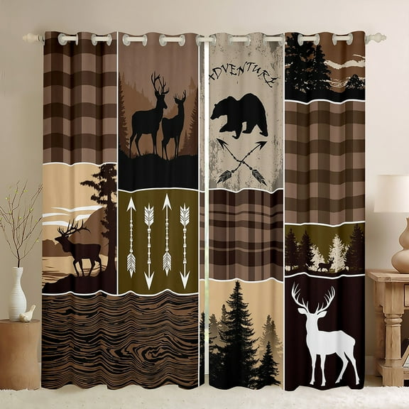 Homewish Jungle Animal Deer R Black Out Curtains,Woodland Animal Curtains Pack of 2 (42x63 Each),Brown Black Bedroom Curtains For Men Women,Microfiber Bedroom Decor