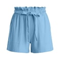 thumbnail image 5 of ClodeEU Women's Linen Blend Drawstring Shorts with Pockets ,Pleated Elastic Waist Casual Bottoms Light Blue,Womens Plus S, 5 of 5