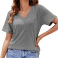 thumbnail image 3 of Short Sleeved Women V-Neck Solid Color Loose T-Shirt Tops, 3 of 5