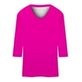 thumbnail image 4 of Rigardu t shirts for women womens t shirts Women's Summer Solid V Neck 3/4 Sleeve Loose Casual Top women's t-shirts Hot Pink + L, 4 of 5