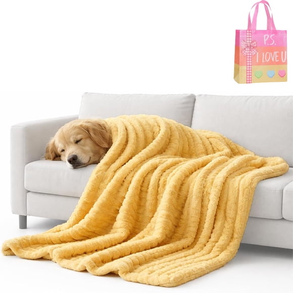 Emotional Support Blanket Yellow Security Blanket Calming Dog Blanket Rabbit Hair Plush Soft Comfortable for Indoors Sofa Yellow