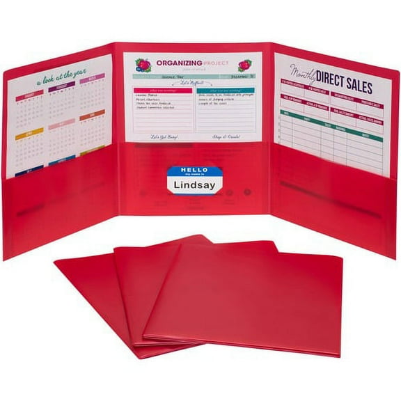 C-Line Letter Portfolio - 8 1/2" x 11" - 75 Sheet Capacity - 3 Pocket(s) - Polypropylene - Red - 24 / Box | Bundle of 2 Boxes