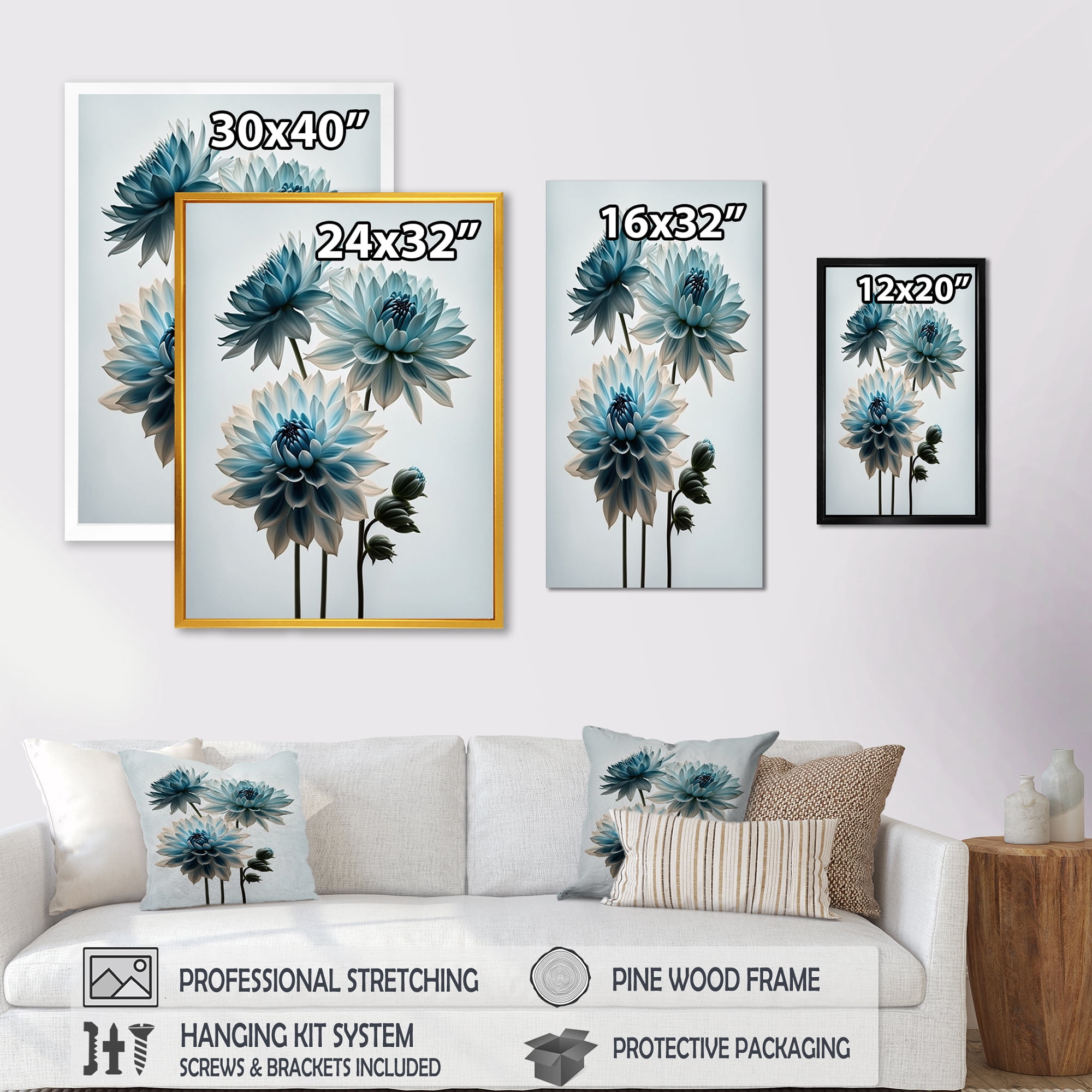 Designart Hyperrealistic Blue And White Flowers Canvas Wall Art