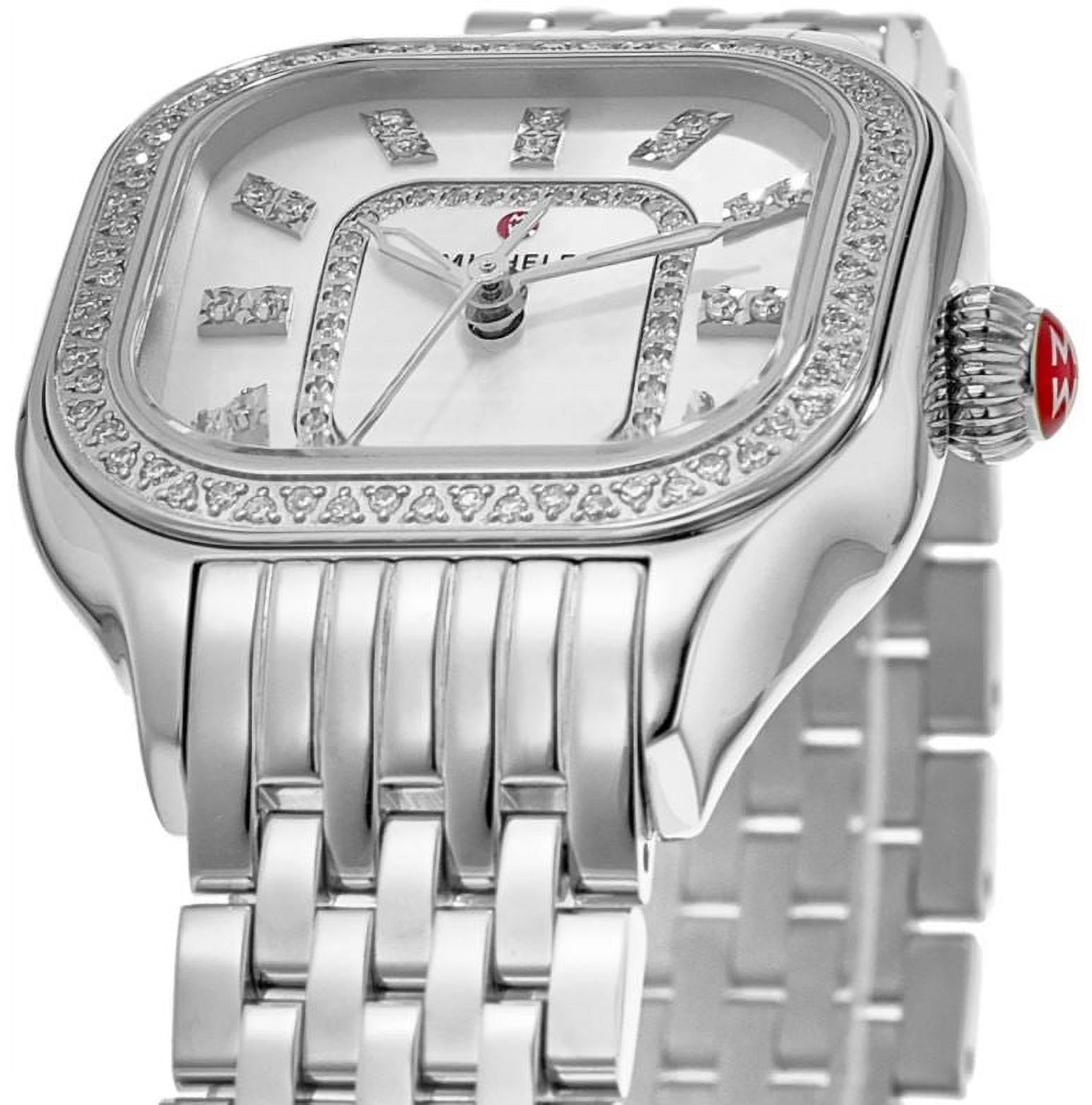 Michele Meggie Stainless Steel Square Mother-of-Pearl Dial Diamonds Womens Watch MWW33B000001