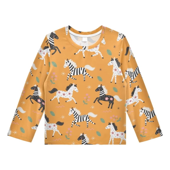Beautiful Pony Pattern Boys' Rash Guard Shirts UPF 50 Plus Sun Protection Short Sleeve Swim Tees 3T