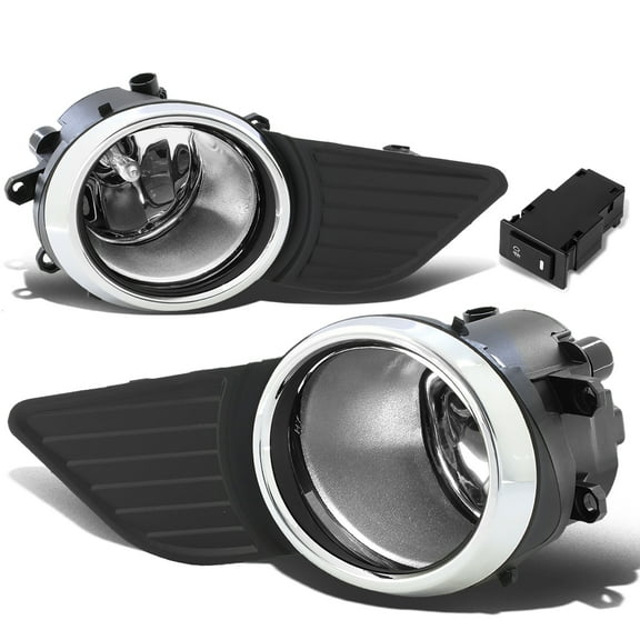 DNA Motoring FL-ZTL-221-CH For 2011 to 2017 Toyota Sienna Pair Driving Bumper Fog Light Lamp Bezel Switch Chrome Ring Clear Lens 12 13 14 15 16